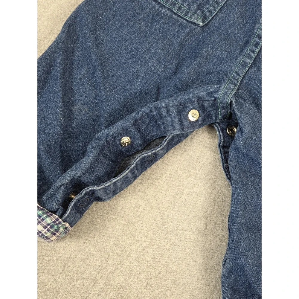 Vintage Oshkosh Baby B Gosh Denim Overalls 12M Airplane Teddy Bear Plaid‎ USA